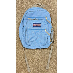 JanSport Backpack Light Blue Gray 3 Zip Pockets Padded Straps School Travel Bag